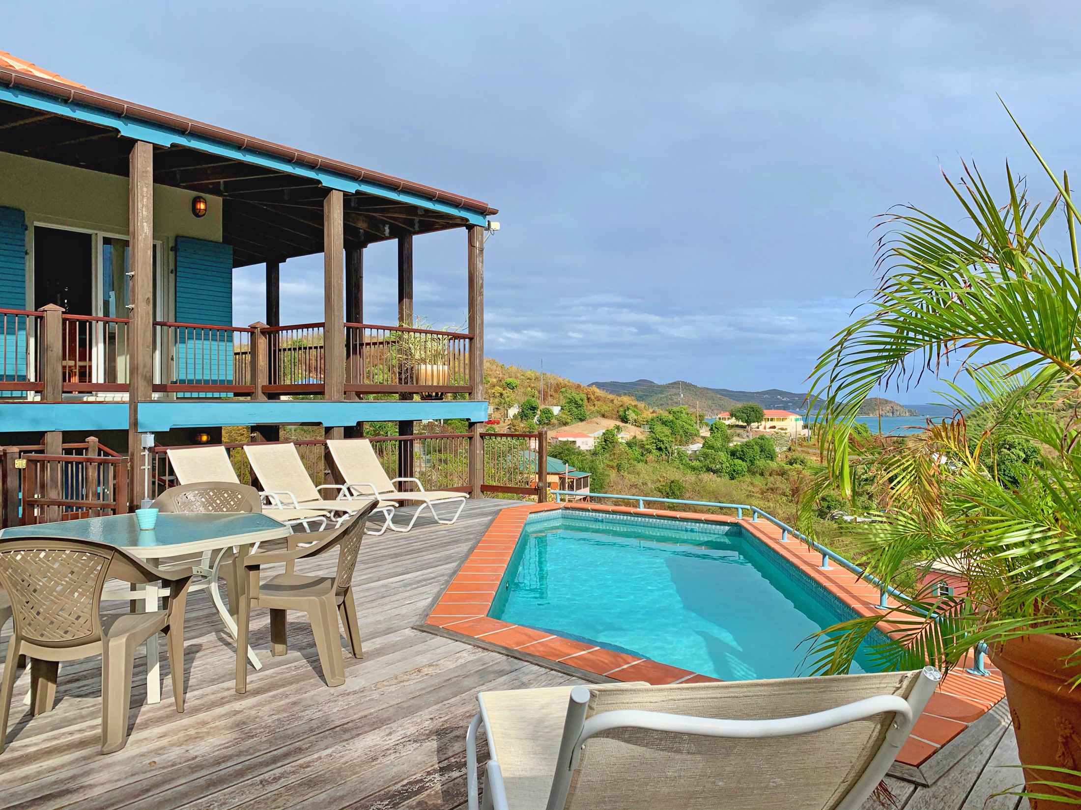Pool deck overlooking Coral Bay and East End