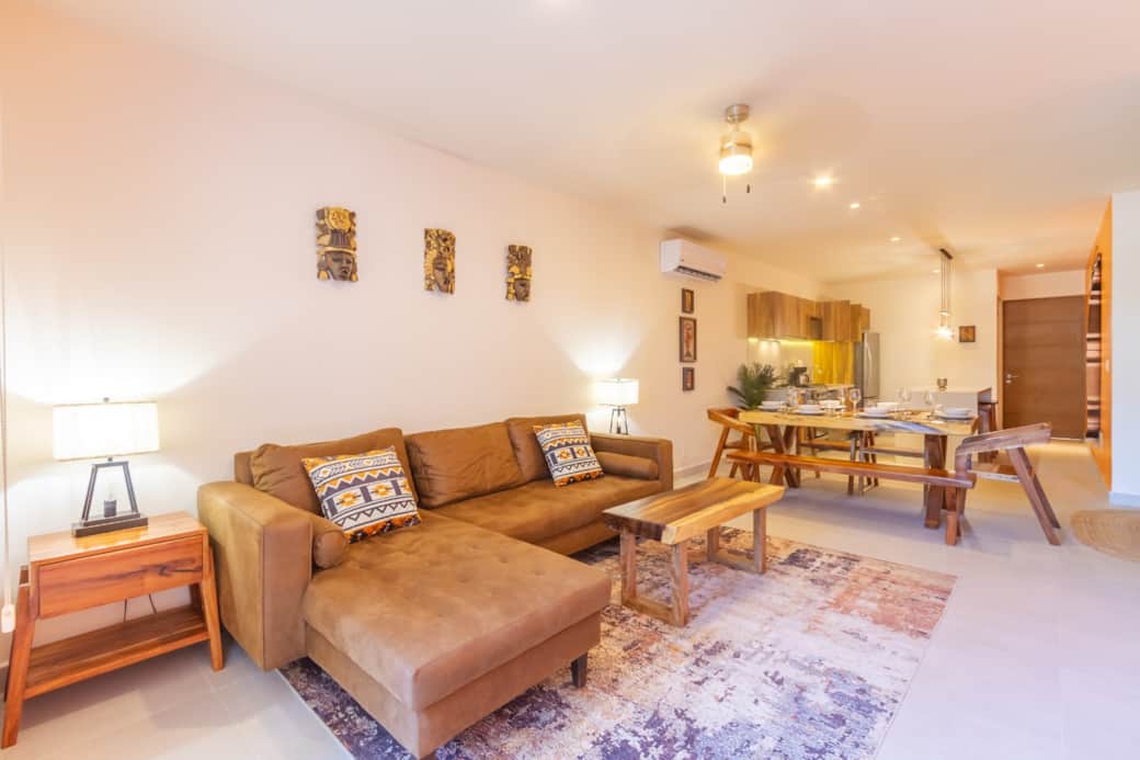 Welcome to comfort: AC keeps you cool in our living room oasis.