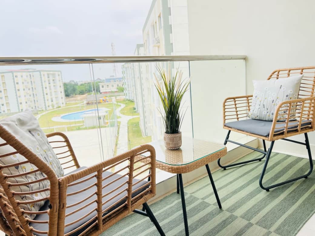 Enjoy a relaxing pool view from your cosy balcony 