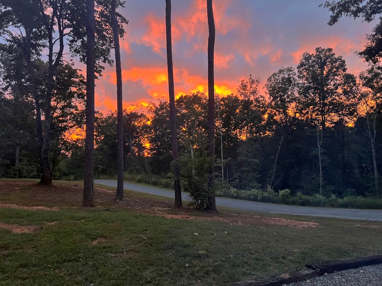 We see the amazing purples and oranges in the fall. This is the view while sitting at the fire pit.