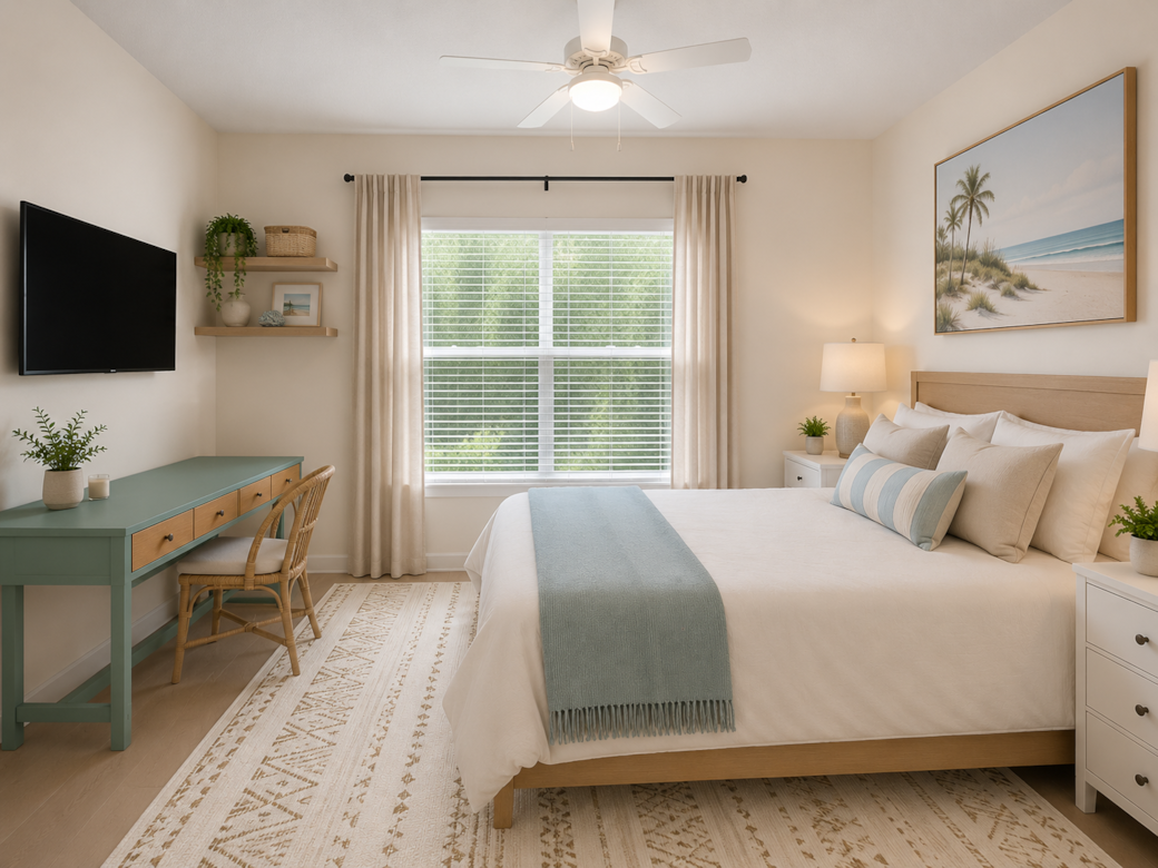Master Bedroom with Work Desk and TV