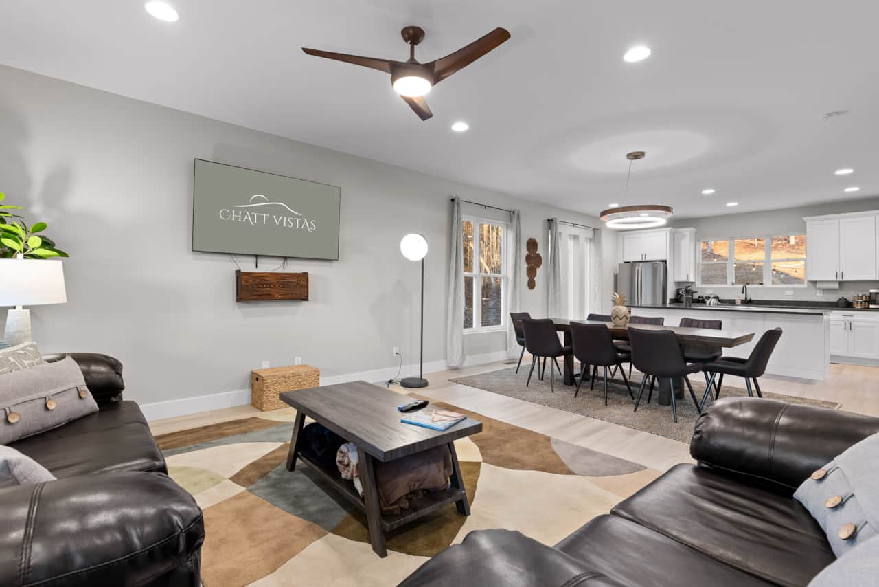 Open Concept Living Room with 65" 4K Flat Screen