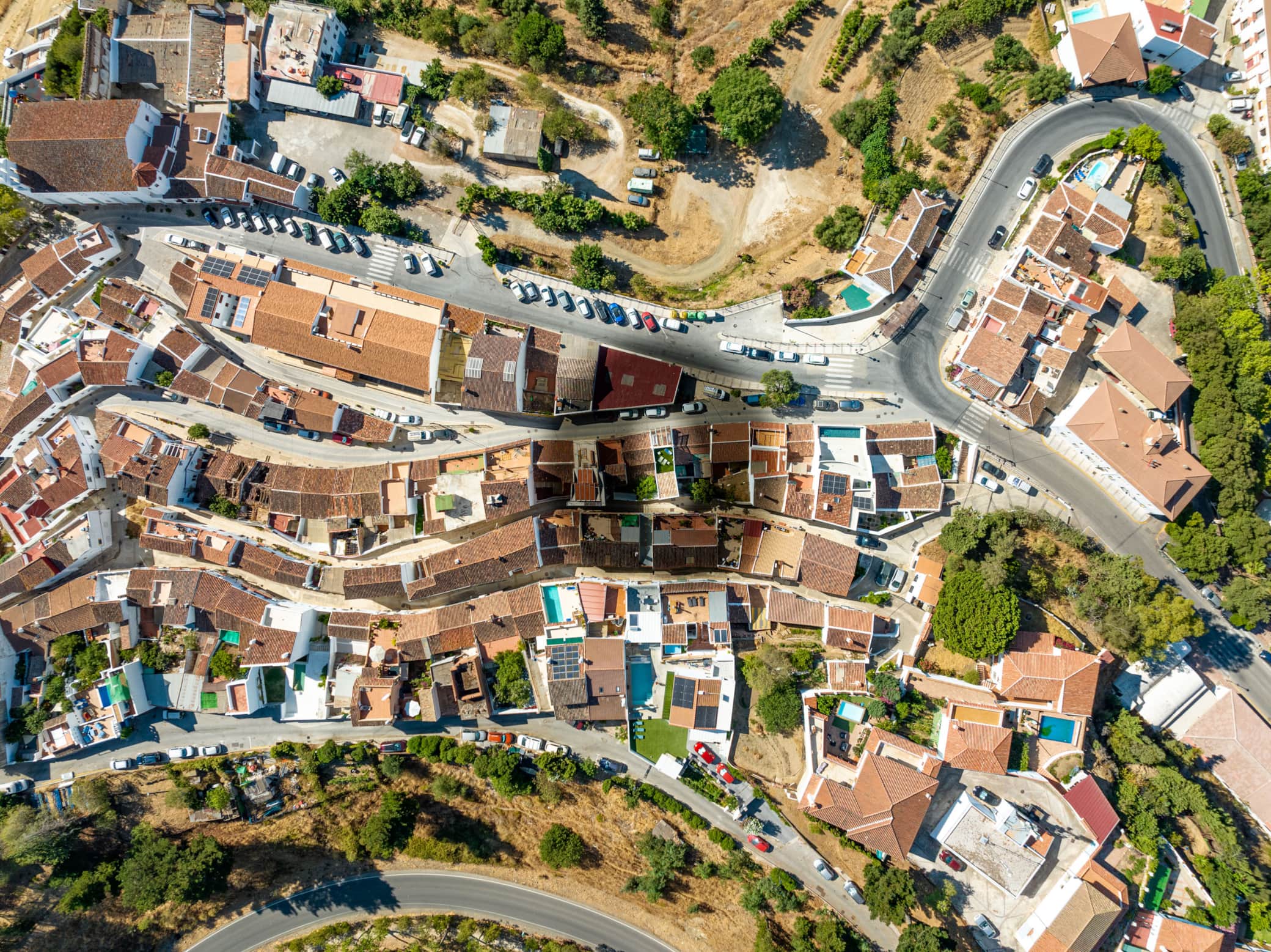 Aerial view of the white village of Gaucín, Serranía de Ronda, Andalucía