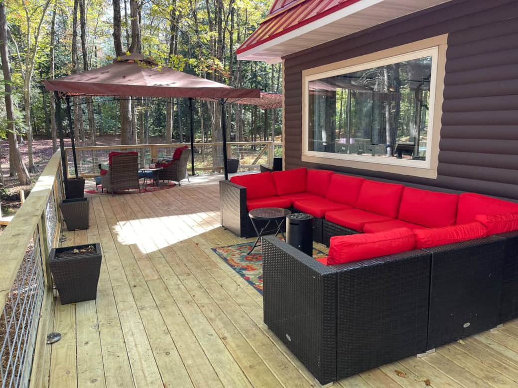 Large sectional seating accommodates up to 10 guests comfortably, ideal for socializing