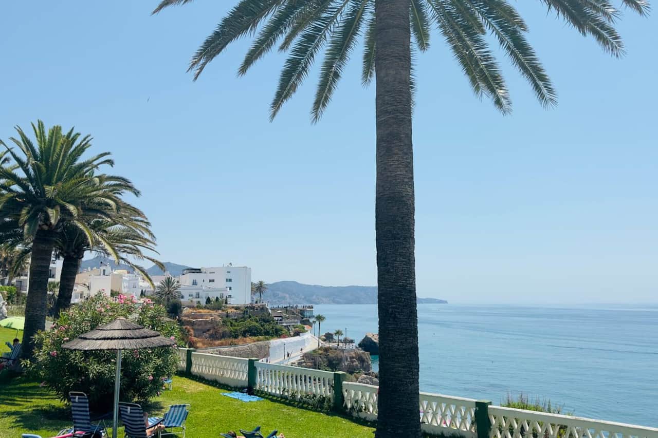 Sea and Balcon de Europa views from the garden of the holiday apartment in Nerja, Costa del Sol