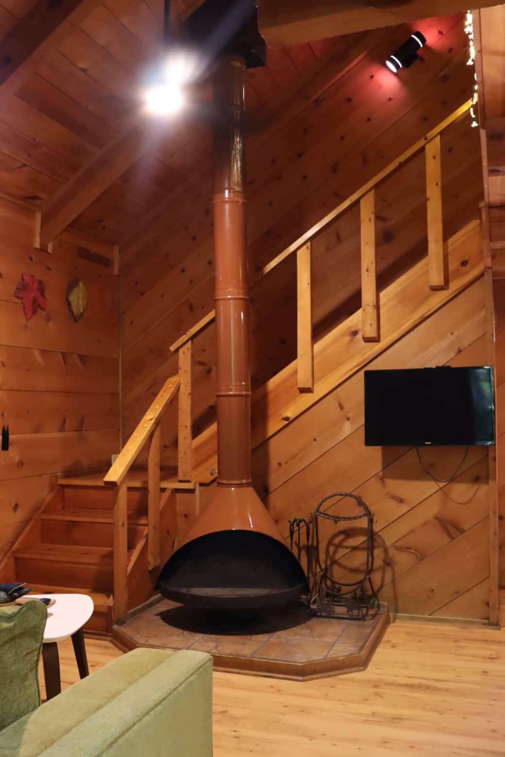 Wood burning fireplace and TV