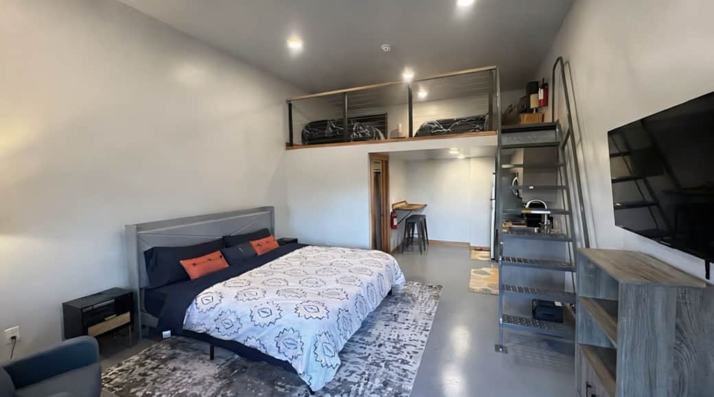 Open concept entrance showing the modern cabin layout in the Black Hills, SD.