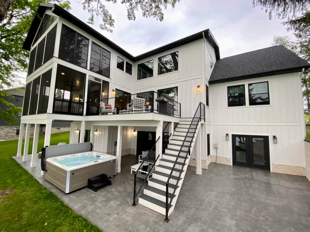 Multiple outdoor living spaces, hot tub, and oversized gas grill Multiple outdoor living spaces, hot tub, and oversized gas grill