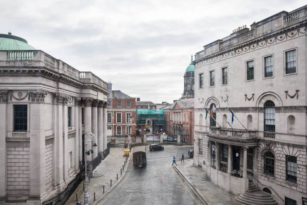 View from living room - City Hall to the left, Dublin Castle straight ahead, and the old Newcomen Bank (1781) on the right
