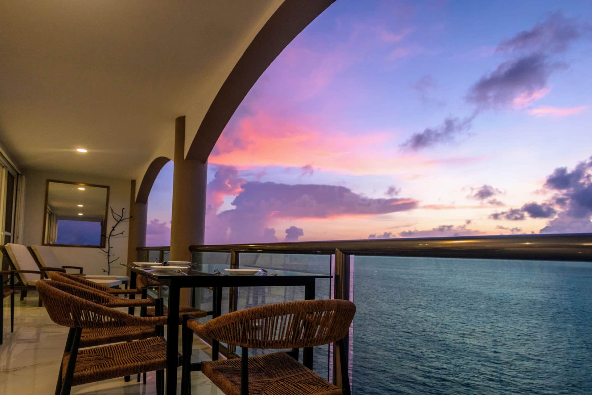 Sunset from the oceanfront terrace at Casa Graciela Penthouse overlooking the Caribbean Sea in Cozumel