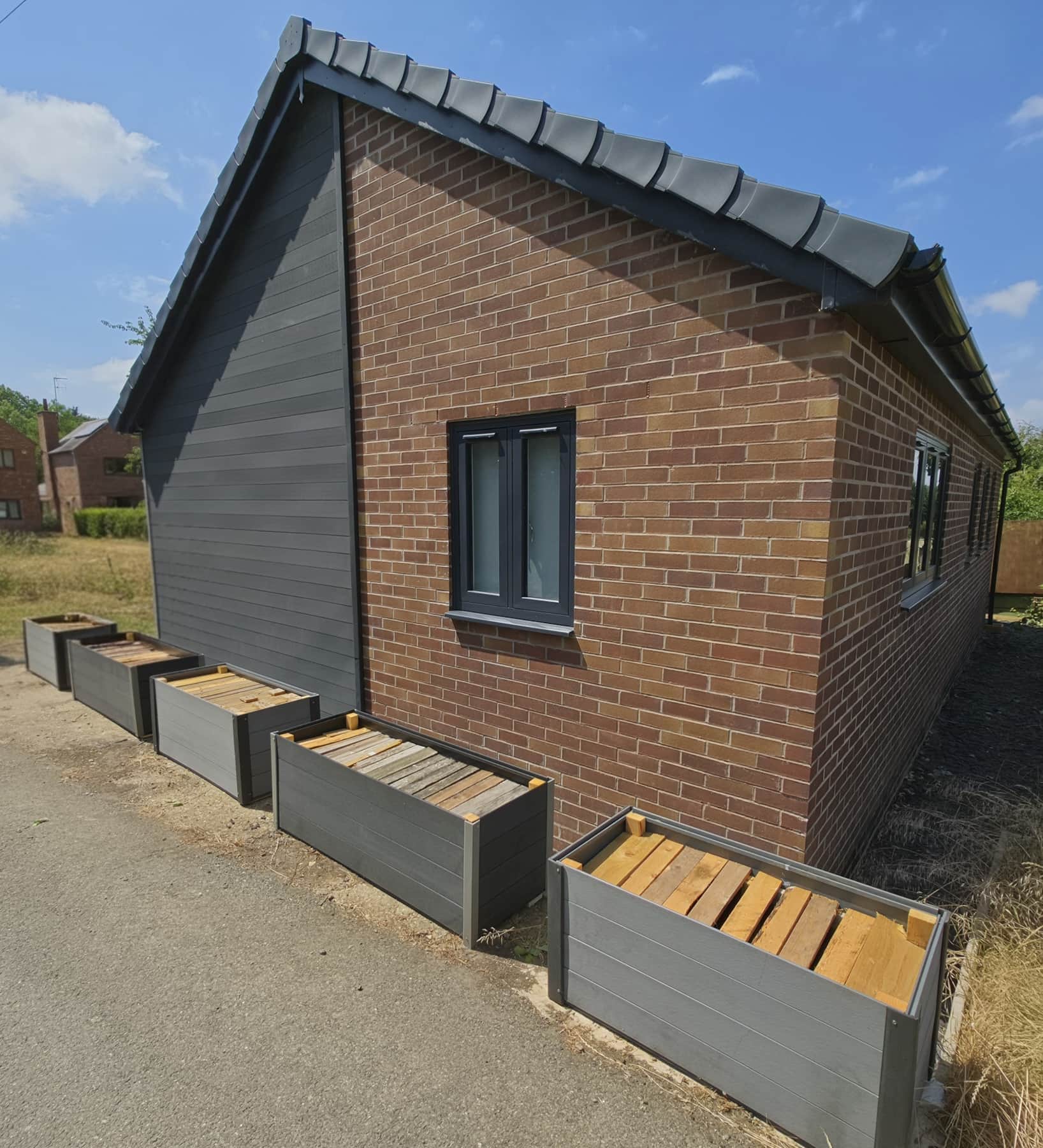 Side of building with planters