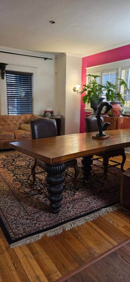 The elegant dining area is the perfect place to enjoy a home cooked meal together, or to have a fun game night
