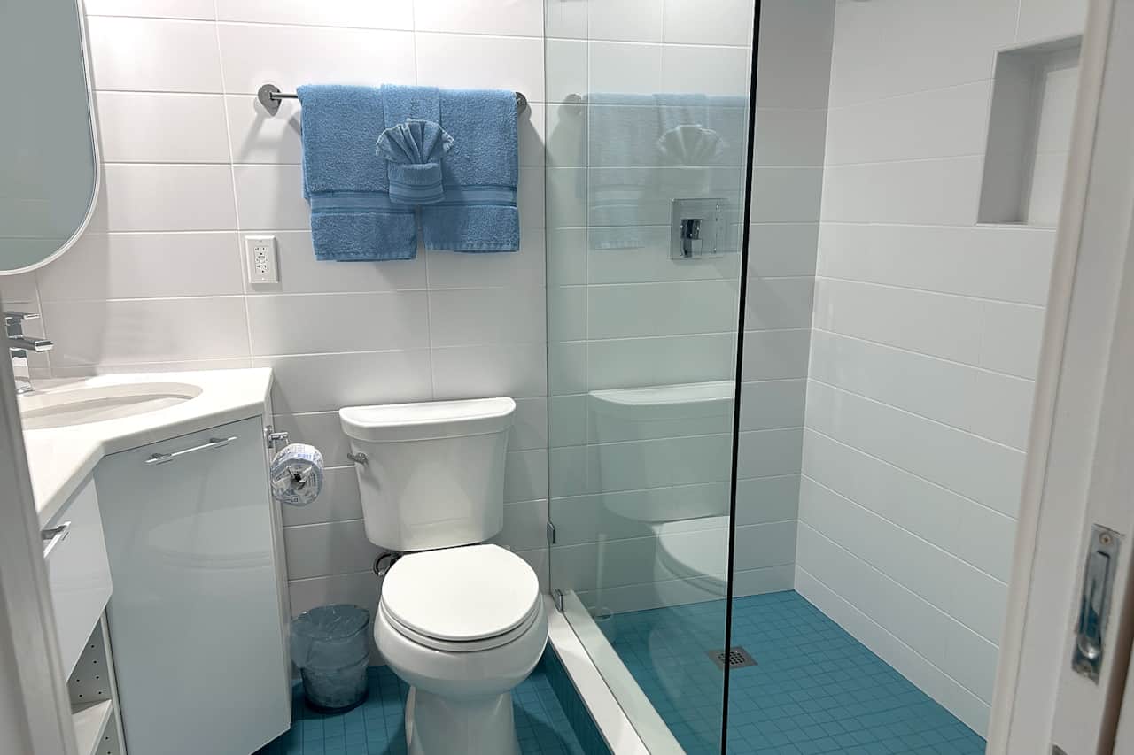 Unit #6 Stunning, new bathroom with walk-in shower. No bathtub inside the unit.
