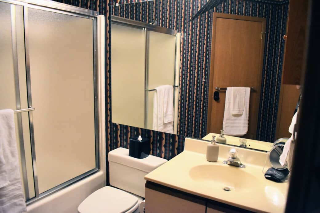 This bathroom is on the main floor. No need to walk up any stairs!