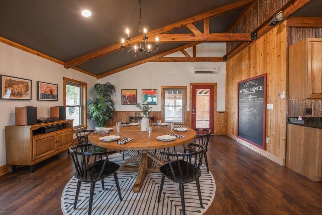 Enjoy dinner with your friends or family at this spacious farmhouse dining table