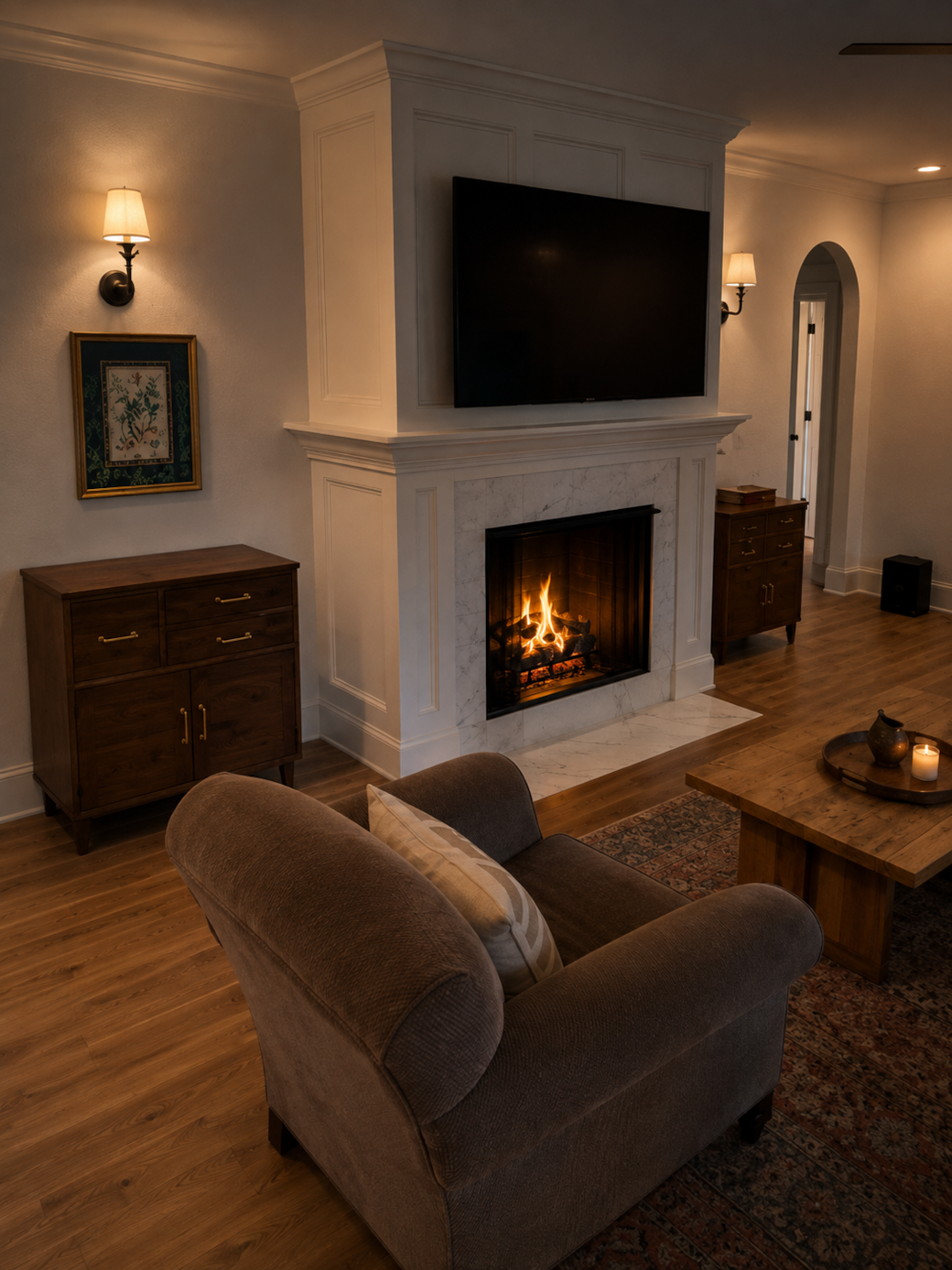 Living room gas fireplace