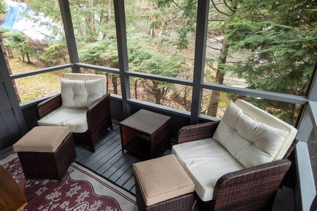Seating on the screened porch