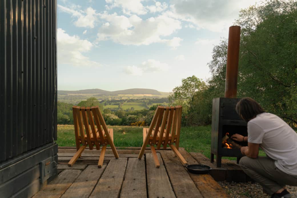 Outdoor oven and deck chairs