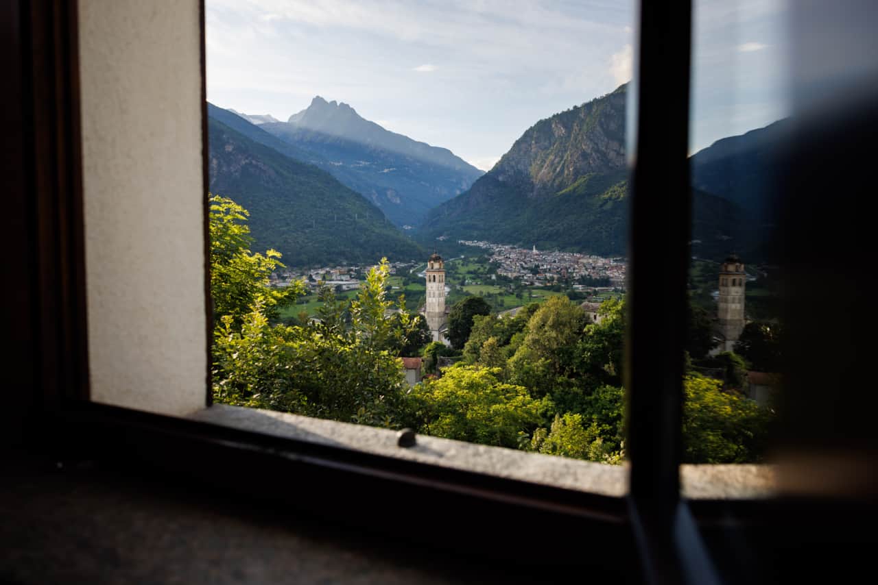 View of Chiavenna from bathroom