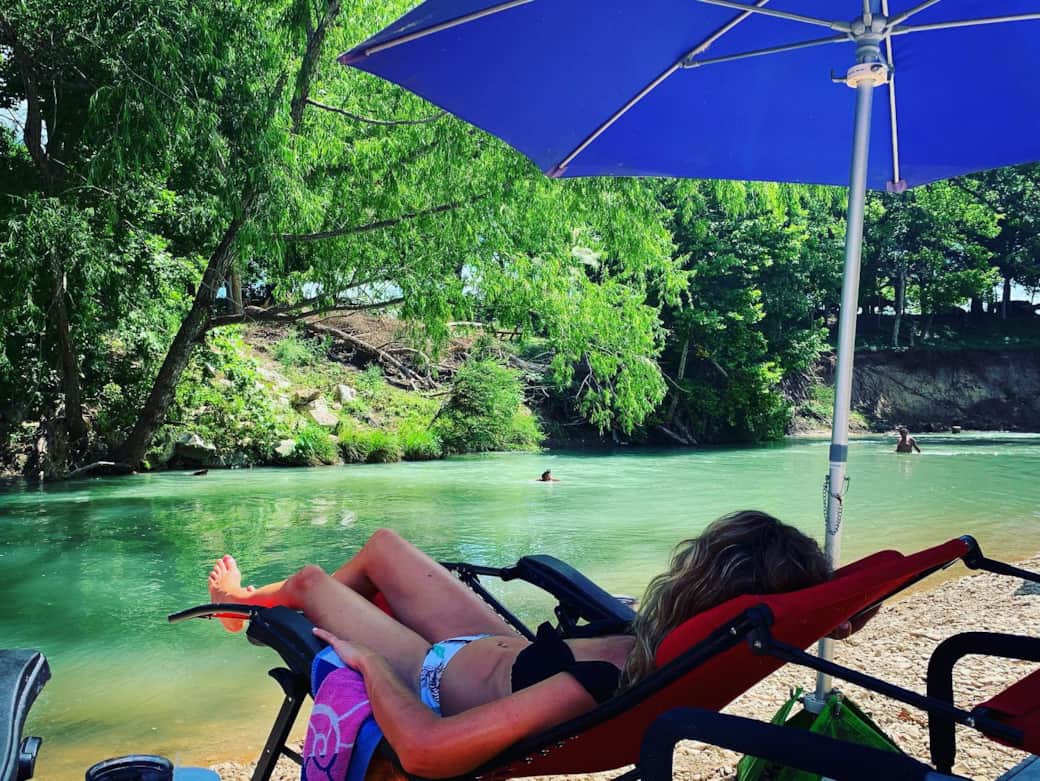 Guests get free use of chairs and umbrellas by the river Guests get free use of chairs and umbrellas by the river
