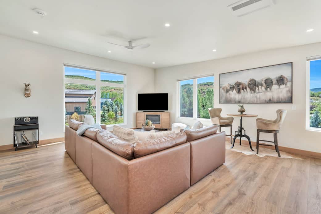 Open living room and kitchen Open living room and kitchen