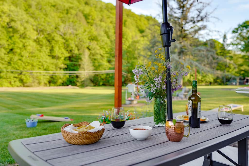 Gather outside! Our outdoor table is perfect for family meals & hangouts.