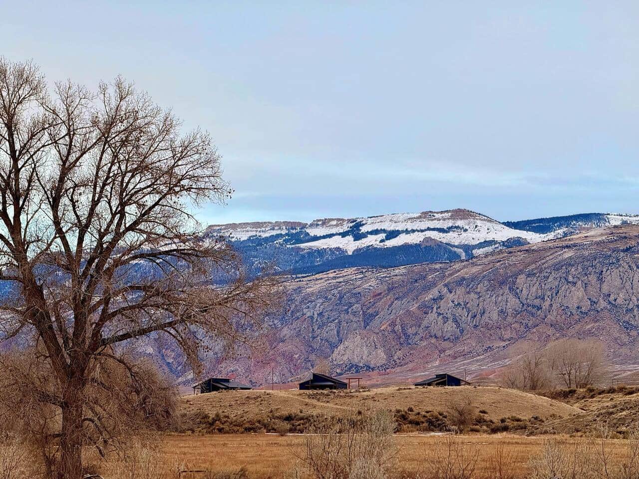 Ever Sky Cabins as seen from the valley of Ever Sky Ranch