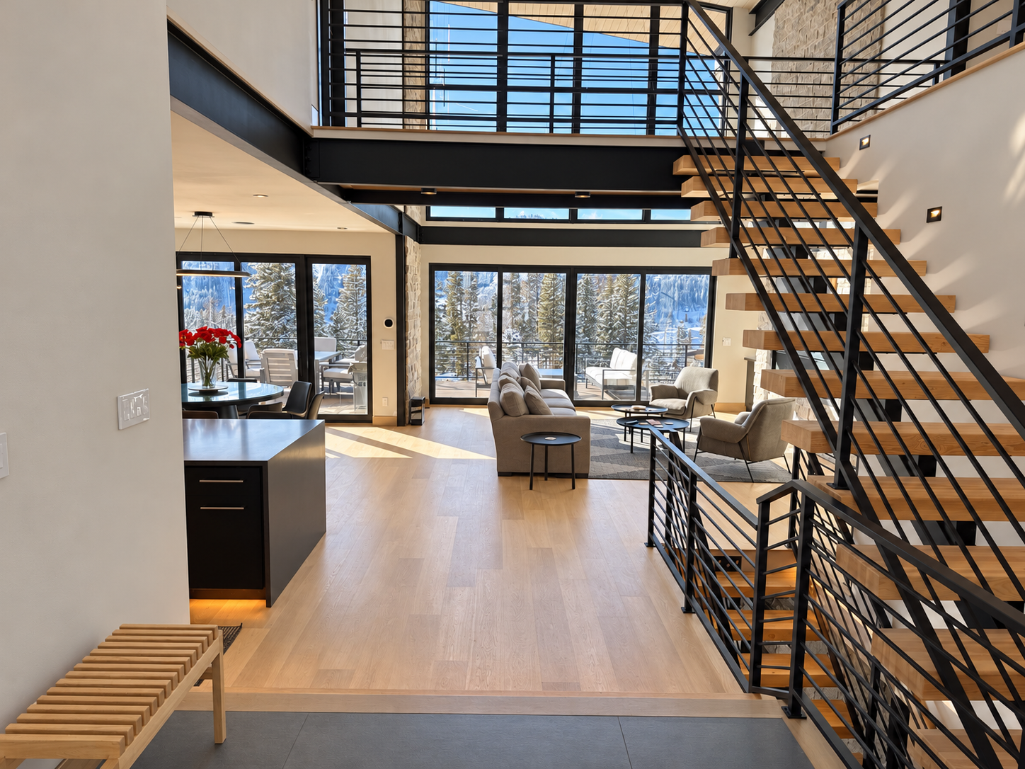 Entry, staircase and main living area.