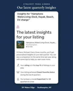 Airbnb's quarterly insights note for 29 Waters Edge, October 2026