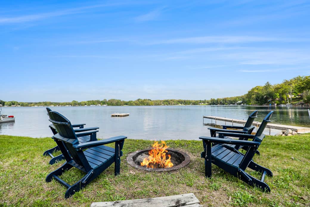 Private firepit at the lake with a floating raft Private firepit at the lake with a floating raft