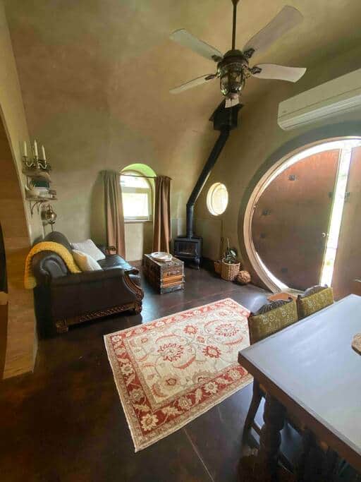 Magical loveseat by wood stove