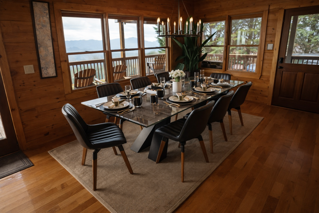 Formal dining table sits 10 comfortably