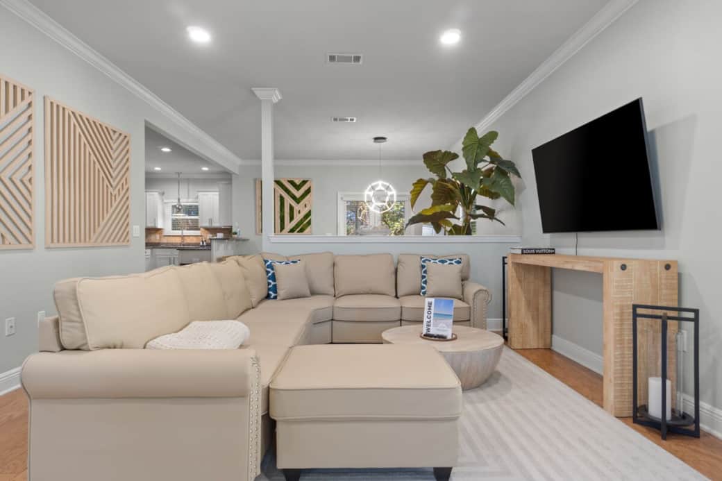 Living room space with 65-inch smart TV Living room space with 65-inch smart TV