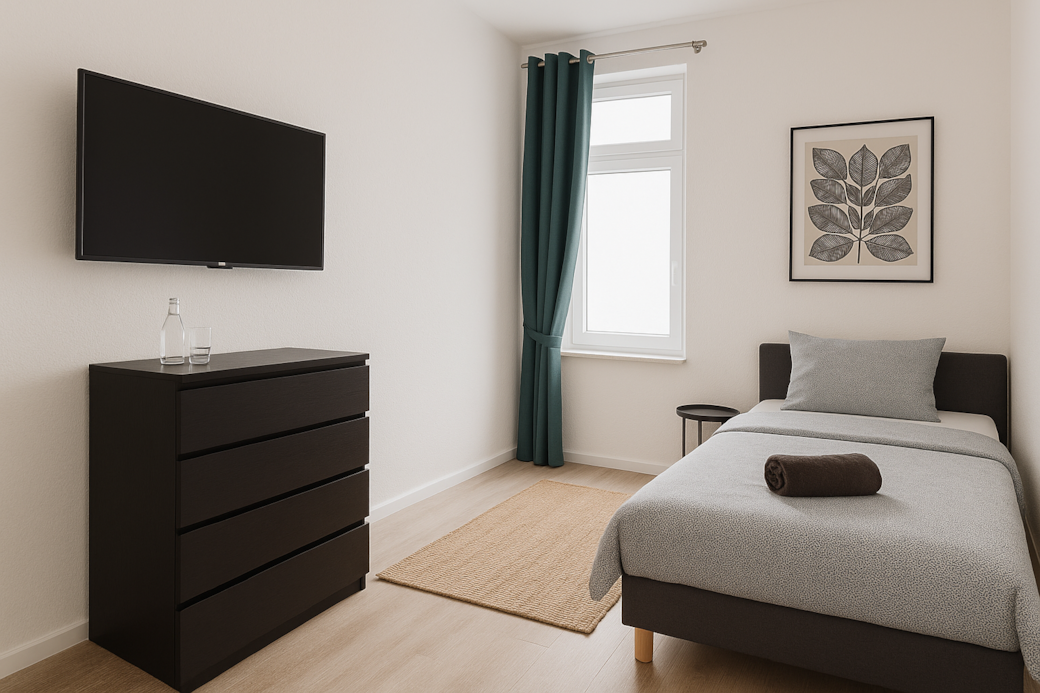 Minimalist Hotelzimmer bei Tageslicht Minimalist Hotelzimmer bei Tageslicht