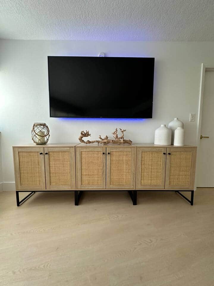 Beautiful coastal accents and a large flat-screen TV make this the ideal spot to unwind after a beach day

