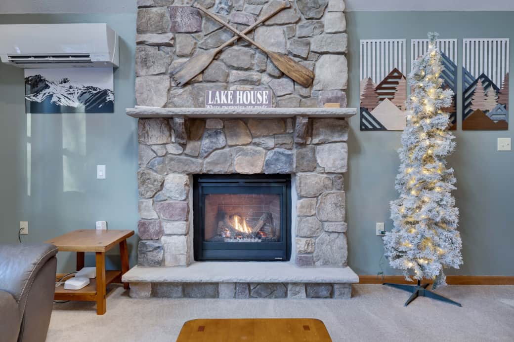 Flip the switch to our electric fire place and enjoy the warmth
