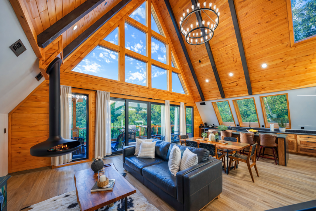 Relax by the modern fireplace with wine or enjoy cozy movie nights.