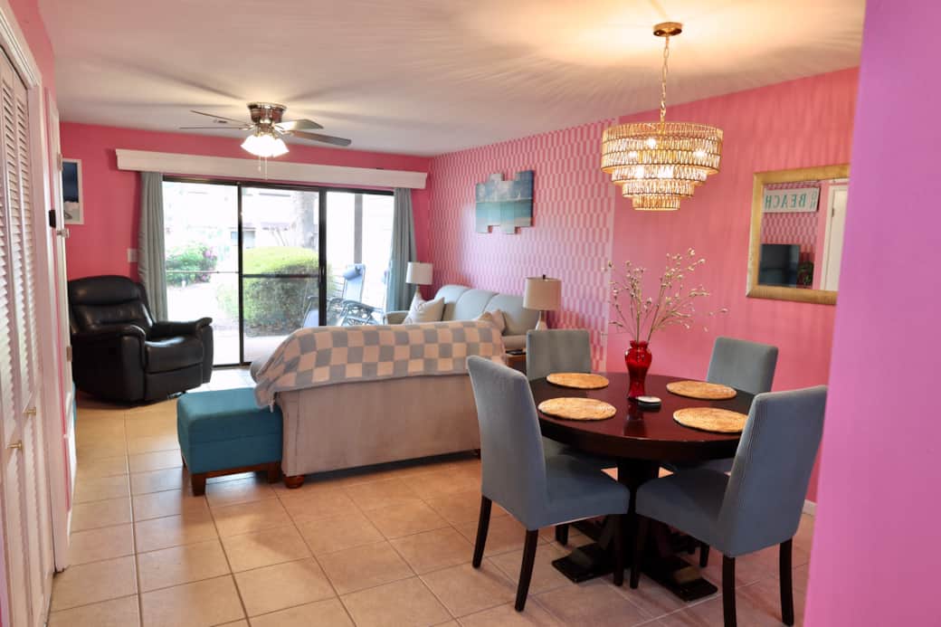 Dining area and living room space