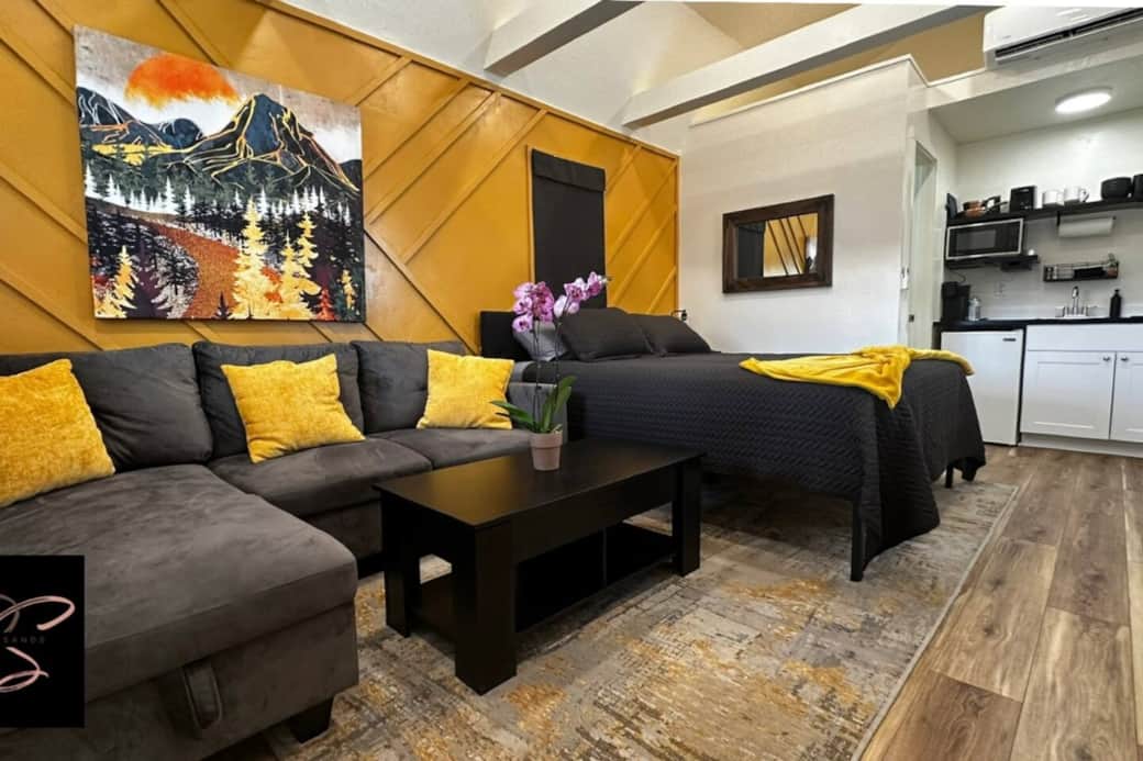 Overview of the sofa and queen bed