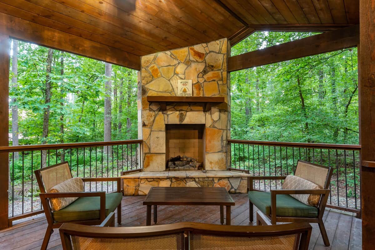 Take in the gorgeous views of the woods with our Patio Furniture and Outside Fireplace