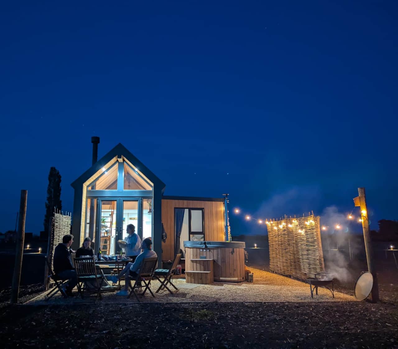 Cosy evenings with the log fired hot tub and a fire pit BBQ