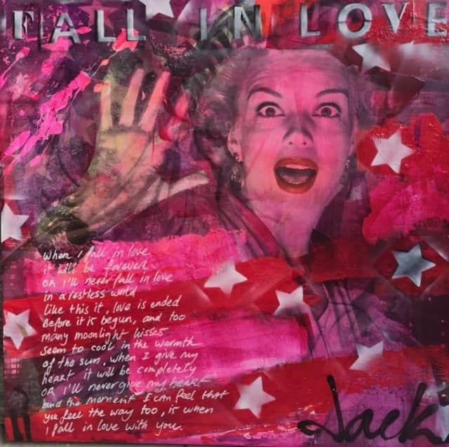 Portrait with red and gold ornamental headdress — original mixed media