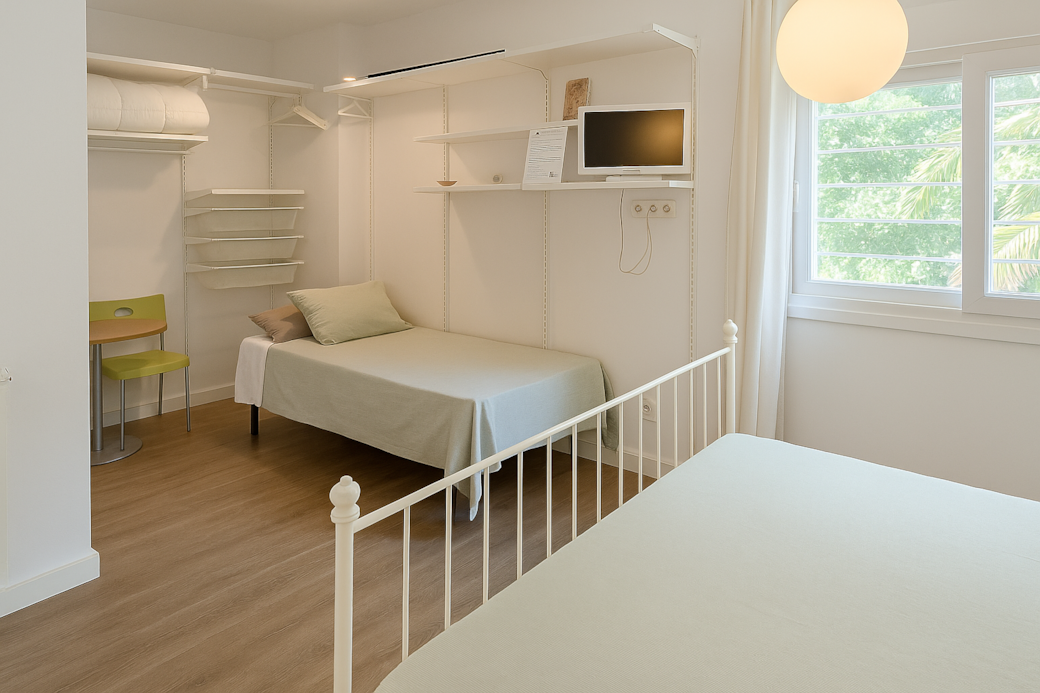 King bed (1.60x2 m), elegant TV, dressing room, bedside tables and single bed (0.90x1.90 m).