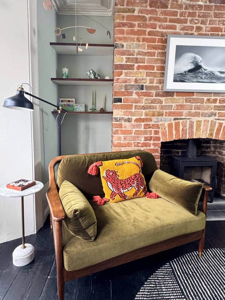 Living room/ dinning room with wood burner