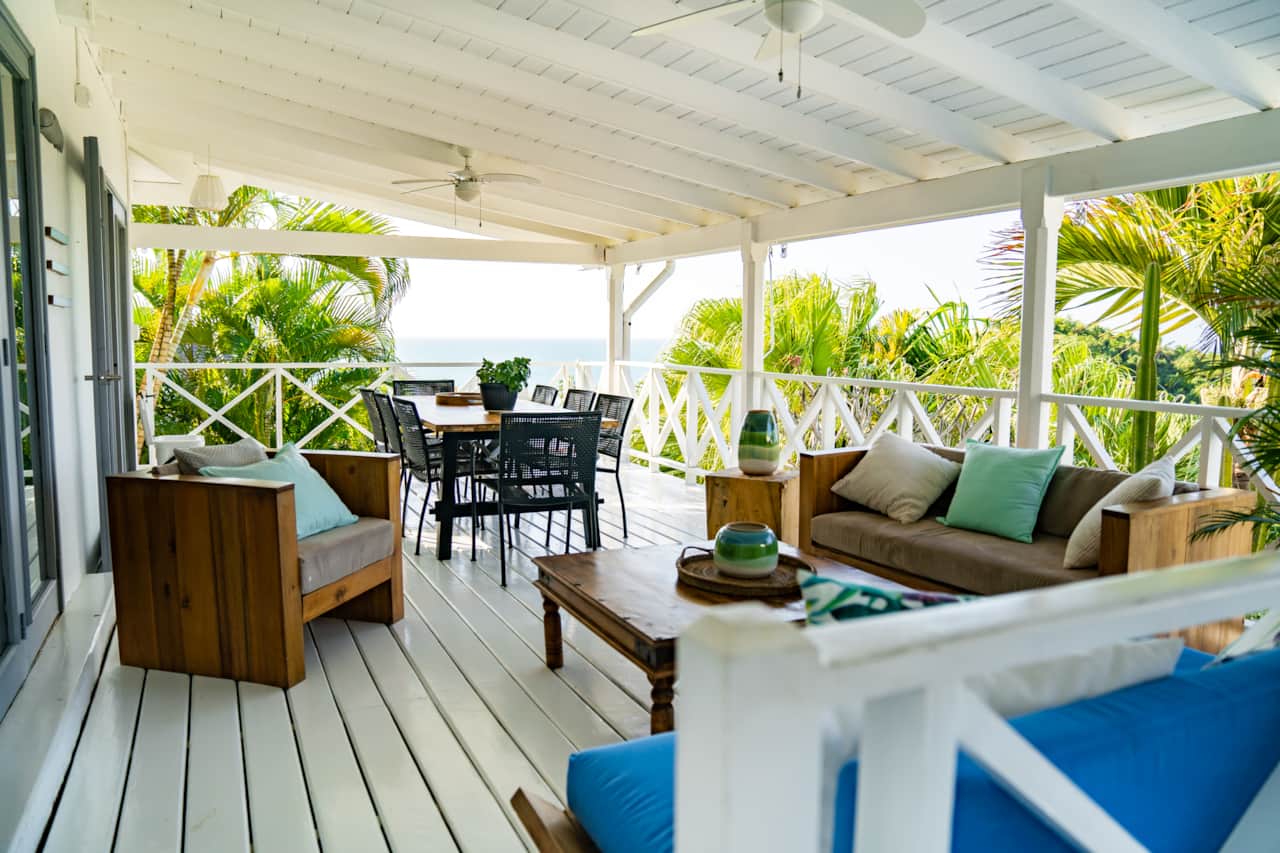 Ocean-view terrace at Casa Valentine fully staffed villa in Las Terrenas