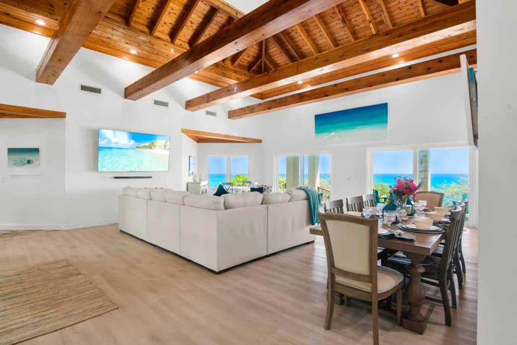 Bright living space with natural wood beams Bright living space with natural wood beams