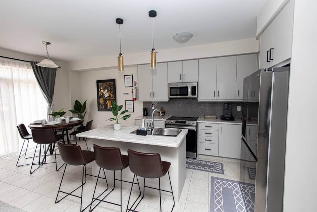 Open concept Kitchen and dining Area seats 8