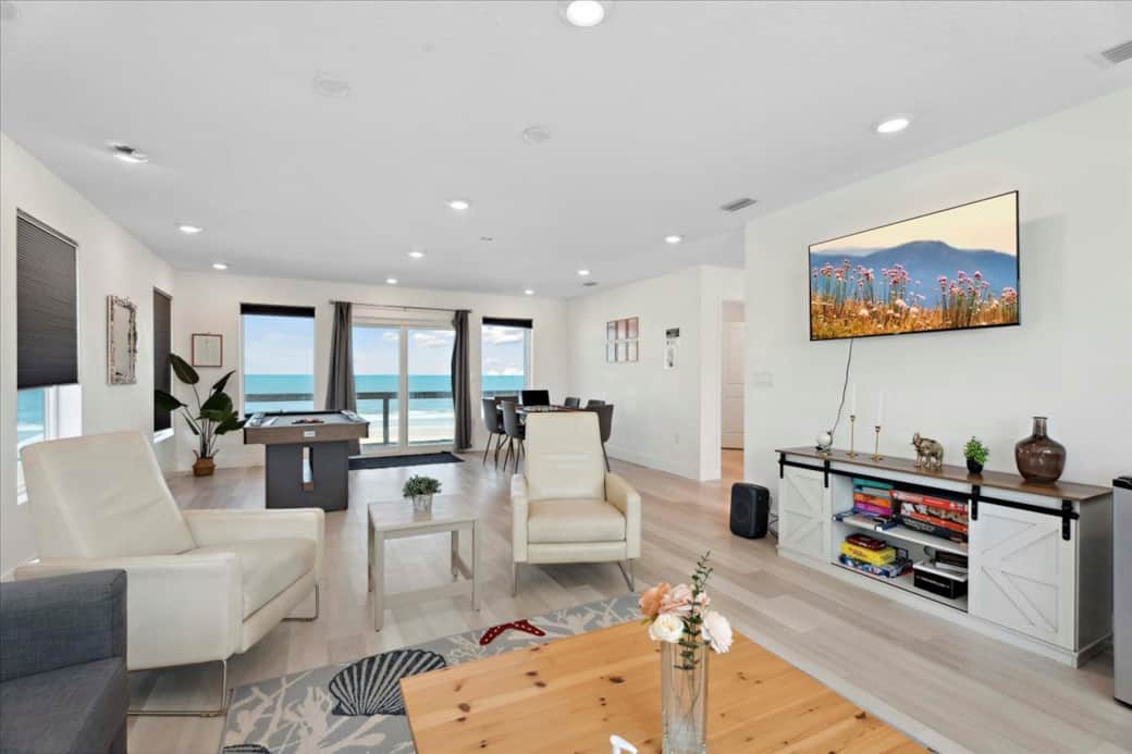 Entertainment room: pool table, poker table. speaker system, and board games