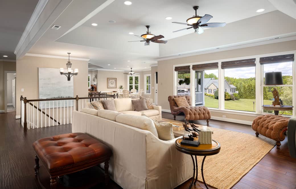 Open Concept Living Room Looking Toward Kitchen