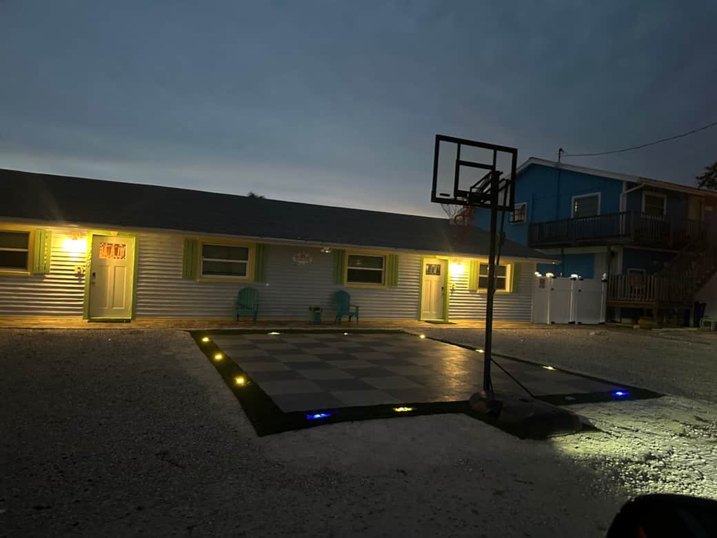 “Gorgeous night view of the lit-up basketball court—perfect for evening games under the stars.”